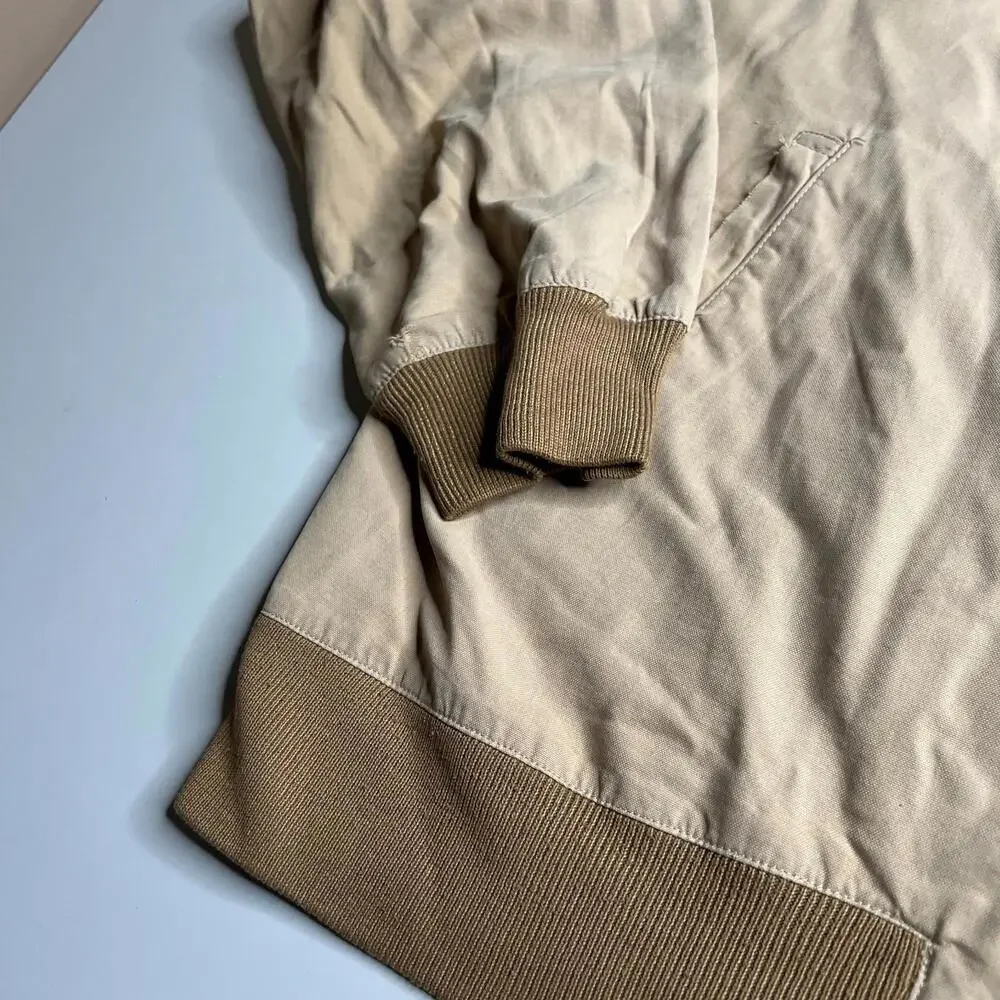 90s vintage Ralph Lauren Beige Harrington Jacket Men’s XL Zip Front‎ Ribbed Trim